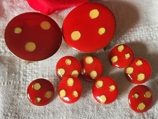 Rare Antique Belt Buckle with 8 Matching Buttons Red Size 1