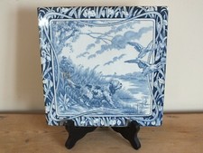 + Antique Gien earthenware tile hunting dog decor +