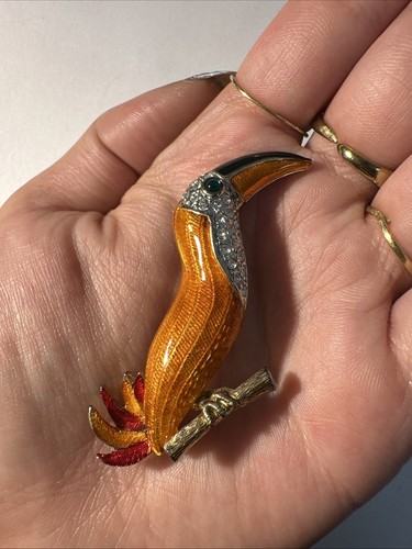 Broche toucan dorée orange - broche,