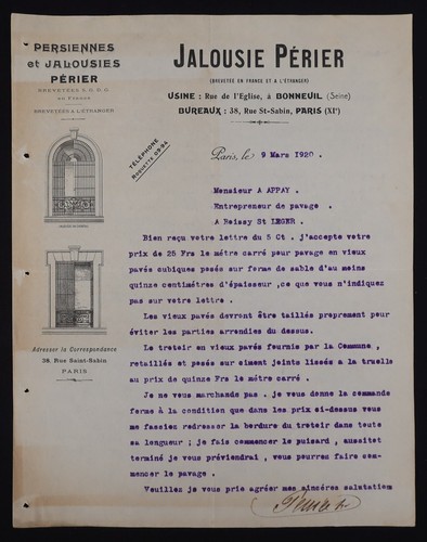 Facture paris 1920 - 1920, jalouserie