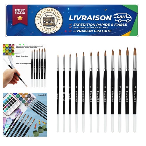 Set pinceaux ronds fins - 12, à