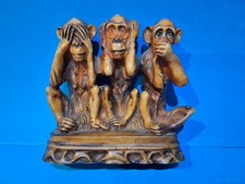 Ancienne Sculpture 3 Singes De La Sagesse En Résine 1990 HT 12,2cm LG 12 cm 424g