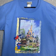 VINTAGE 1990s DISNEYLAND PARIS BLUE T-SHIRT MICKEY LE CHATEAU DE LA BELLE CASTLE