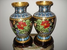 CLOISONNE PAIRE VASES BRONZE EMAUX CHINE CHINOIS ASIATIQUE JAPONAIS ASIE ORIENT