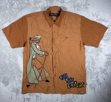 Pelle Pelle Shirt Mens XL Brown Cool Cat Cartoon Graphic Button Up Hip Hop 2000s