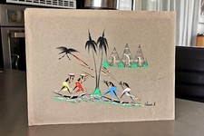 Peinture africaine gouache sur papier coloré, 1960 signée