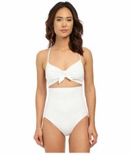 Michael Kors Drapey Jersey Strappy Cross Back Tie Front Maillot White Size 4 -