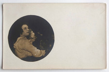 Pretty young woman pensive round frame, RPPC - old photo snapshot
