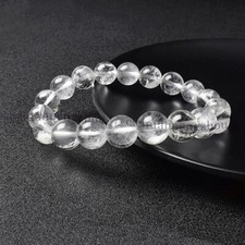 Natural Clear Rock Crystal Quartz 6-12mm Round Gems Beads Elastic Bracelet 7.5''