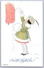 K28/ Interesting Postcard c1910 Swedish Artist Signed New Year Udden 517