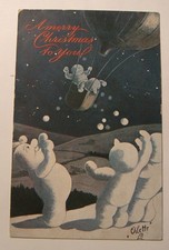 Snowmen in ballon basket.Fialkowska unsigned.Tuck.Merry Christmas to you.Snowman