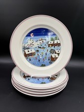 SET of 5 New Villeroy & Boch Naif Christmas Dinner Plates Gerard Laplau Folk Art