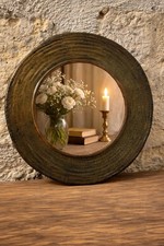 Miroir rond vintage cadre cuir