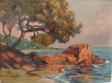 huile sur carton  côte méditerranée Ecole moderne