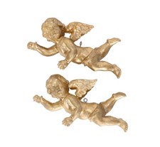 Paire De Angeloi Vol en Bois