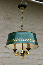 French Bouillotte empire Bronze metal Green Swan figurines Chandelier pendant 