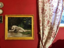 Antique 20th Century Female Nude Oil On Canvas, Gold Frame