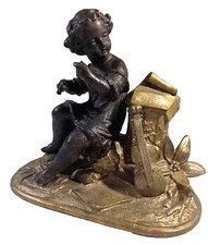 CUTE LITTLE LOVE MUSICIAN BRONZE PATINA AND GOLD