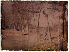 photographie  AUTOCHROME militaire au bord d'un étang vers 1910