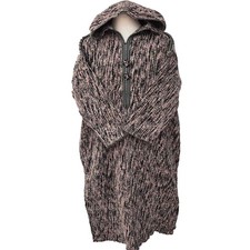 Djellaba À Capuche En Laine Épaisse Mélangée Rose Noir Longueur 3/4