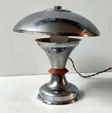 LAMPE A POSER CHAMPIGNON MONTAGE METAL CHROME BAGUE BOIS DESIGN 1930/40