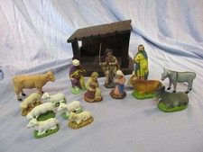 Vintage French Santon Provence Nativity Figurine Set 17 Pieces with Manger