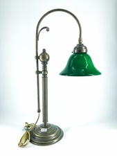 Lampe De Bureau En Laiton Et Verre Vert Pour Banquier Et Ricciol