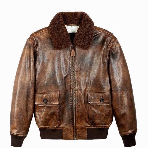 Blouson bomber cuir marron - en,