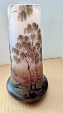 DAUM NANCY  ART GLASS ENAMEL CAMEO VASE  FOREST SCENE  8.25"