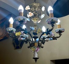 Lustre en bronze et faïence « roseraie »