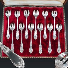12 Solid Silver Oyster Forks, St. Louis XV, Victor Boivin 1881-1897