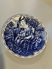 Blue White Delft Plate Tavern Scene Belgium Boch Freres Porcelain Drinking