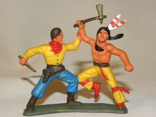 VINTAGE JOUET FIGURINE ANCIENNE STARLUX EN PLASTIQUE COWBOY ET INDIEN AUX PRISES