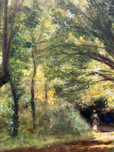 Ancien tableau paysage animé