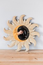 Miroir Vintage en Bois Soleil et Lune Style Astral