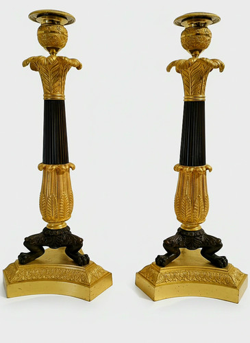 Paire flambeaux bronzes - flambeaux, en