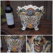 Antique French Desvres Fourmaintraux faience marked jardiniere planter dragon