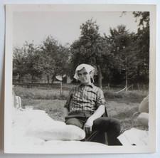 Man fabric on head, headgear, fun sun - vintage photo snapshot