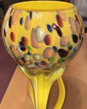 ALICJA Art Deco Mustard Yellow Multi Colored Pedestal Vase NEW