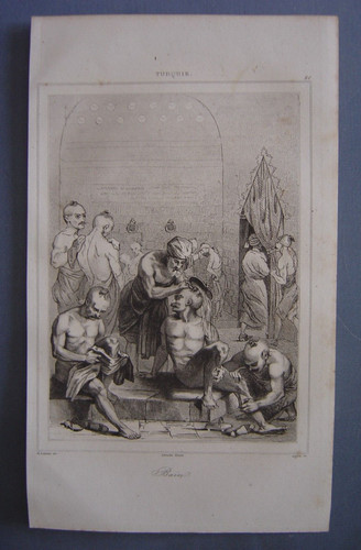 Turkish men bath - men's, engraving