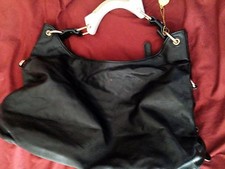 Designer Big Buddah Black Hobo Purse W/Gold Hardware White Hard Handle/Large 