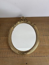 Gold Oval Mirror with Bow - Louis XVI Seedline Style - Vintage - 36.5x27.5 cm