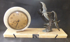 Pendule horloge en marbre à restaurer art déco mantel clock with smelter birds