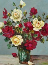 Simone Lalanne-Bascle Bouquet of Roses in a Vase Oil Painting on Canvas  