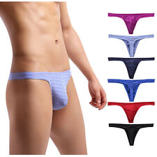 Men's Striped Boxer Underwear Thong Cotton Comfortable G-string Briefs