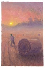 faucheur avec meule de foin