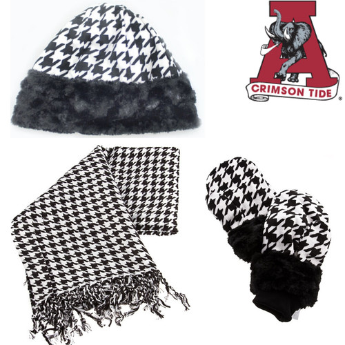 Black houndstooth mittens - black,