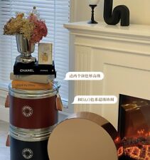 NEW！HERMES Logos Drum Saddle Storage Box Can Brown Silver Vintage AK25433e