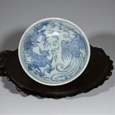 Assiette chinoise bleu blanc 13 cm décor Dragon Phénix style traditionnel