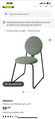 Ikea månhult chaise - chaise, noir/vert